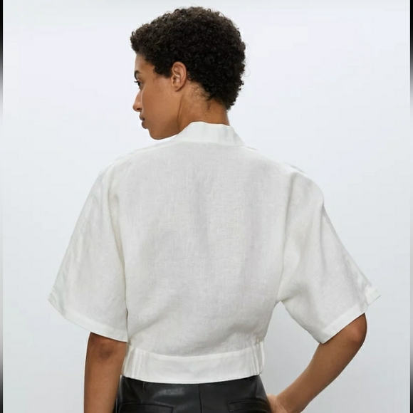 Aritzia Babaton Tahoma Blouse 100% Linen Cream Sz S - Picture 3 of 15
